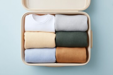 Obraz premium Neatly organized clothes in soft container, showcasing minimalis