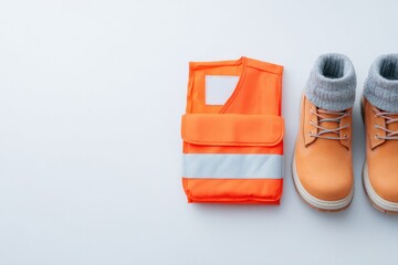 Bright safety vest paired with sturdy work boots on minimalistic