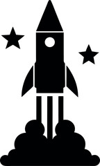 Rocket silhouette with stars icon
