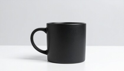 Matte black ceramic mug on white background.