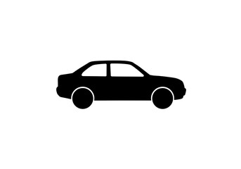 Fototapeta premium A simple black silhouette of a car with two doors and two wheels on a white background view from side