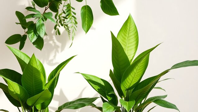 Lush green indoor plants with varying textures and shapes.  ideal for commercial or professional use.