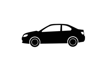 Fototapeta premium Side view of a black coupe car illustration with white background and visible tires and windows