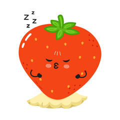 A cute, sleeping strawberry cartoon character with a blissful expression, perfect for kids' designs