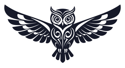 Obraz premium Vector Illustration of Stylized Owl with Tribal Elements in Monochrome Black in Modern Geometric Style