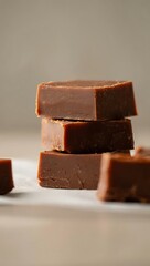 Milk Chocolate Fudge Cubes Stacked on Parchment Paper