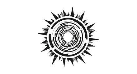 Abstract Circular Vector Pattern with Radial Spikes in Modern Monochrome Style for Digital Art
