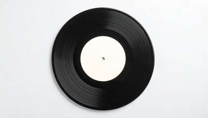 Black vinyl record with blank label on white background.