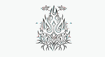 Vector Illustration of Tribal Flame Pattern in Modern Abstract Style with Black, Blue, and Red Accents