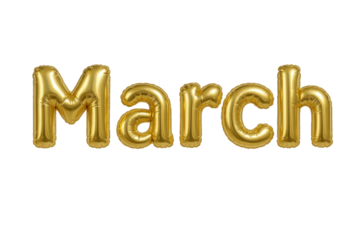 Golden "March" Letter Balloons Inflationary Display Celebrating Spring's Arrival and Seasonal Events