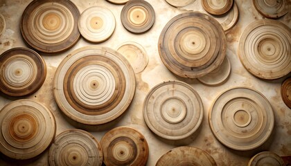 Rustic Wood Circles on Textured Wall Decorative Arrangement