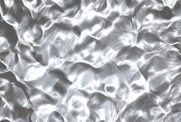 Abstract grayscale image depicting a flowing, undulating, metallic or liquid-like surface with highlights and shadows creating a sense of depth and movement