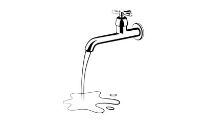 Minimalist Line Art Illustration of a Dripping Faucet water