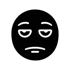 Vector art of black emoji face with tired, bored, and unimpressed expression, isolated on white background