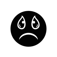 Vector art of black sad face with tears isolated on white background