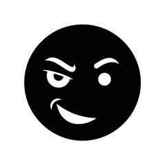 Fototapeta premium Vector art of sly and mischievous emoji face with a smirk and a wink, isolated on white background