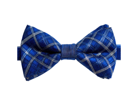 Blue plaid bow tie with silver accents accessory, Isolated, Png Transparent Background