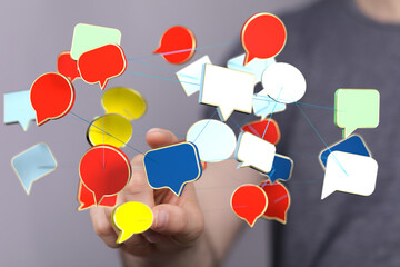 Image of interconnected speech bubbles symbolizing global communication and networking.