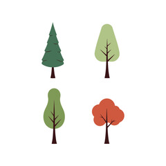 Obraz premium Set of stylized trees diverse nature illustration seasonal foliage vector graphic