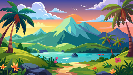 Fototapeta premium tropical landscape with palm trees