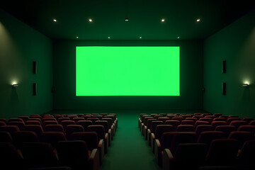Fototapeta premium Empty Theater with Green Screen Ready for a Show or Presentation