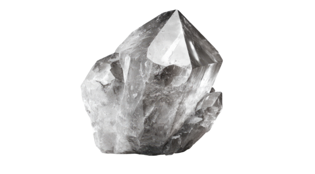Clear quartz crystal, sharp facets, light gray tones