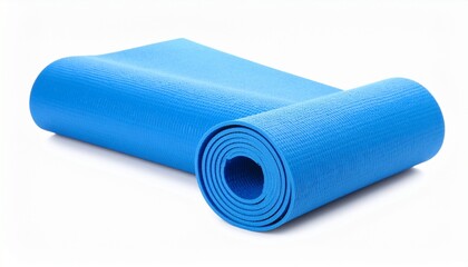 Partially unrolled blue yoga mat on a white background—symbolizing preparation, mindfulness, and the ritual of embodied stillness.