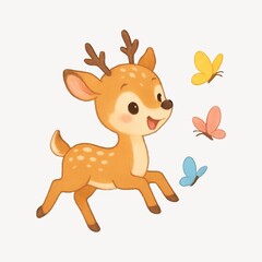 Playful deer with colorful butterflies.