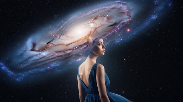 Woman with Galaxy Brain: Cosmic Connection and Universe Within