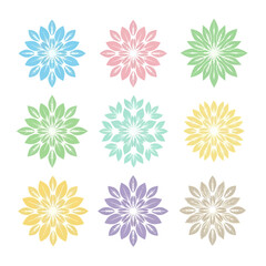 Vector art of collection of nine colorful floral mandala designs isolated on white background