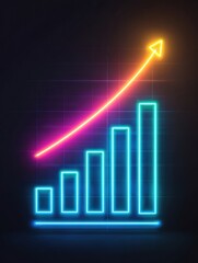 Growth Chart With Colorful Neon Lines Representing Success in Finance and Business Trends at Night