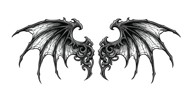 Vector Illustration of Gothic Bat Wings in Monochrome Style for Dark Fantasy Design