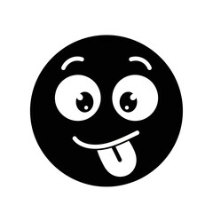 Fototapeta premium Vector art of black silly face emoji with tongue sticking out isolated on white background