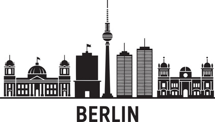 Obraz premium Berlin Cityscape Silhouette Vector Illustration Germany Urban Skyline Design Black and White Landmark
