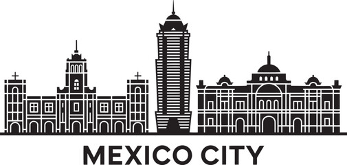 Obraz premium Mexico City Skyline Silhouette Vector Illustration Depicting Urban Landscape and Cityscape with Buildings