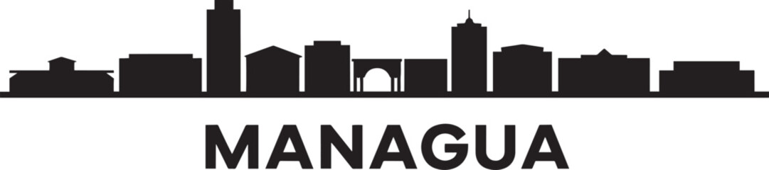 Managua Nicaragua Skyline Silhouette Vector Illustration with Cityscape and Urban Design Style