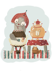 Sad chicken on white background