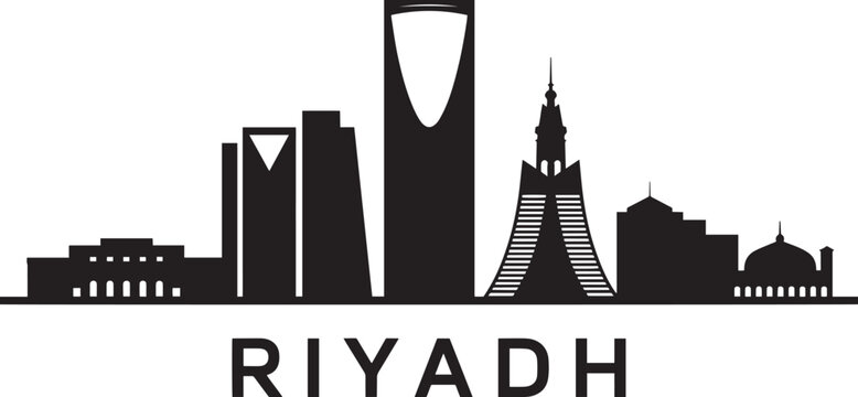 Riyadh Cityscape Silhouette Vector Illustration Saudi Arabia Urban Skyline Design Black and White Landmark