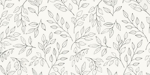 Delicate black line art leaves pattern on cream background