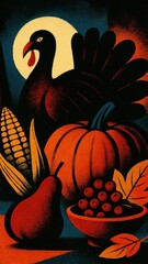 Naklejka premium Thanksgiving harvest turkey illustration.