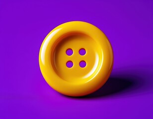 Fototapeta premium A single yellow button on deep purple background, no shadow.