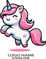Unicornio kawaii logo icon vector white background .