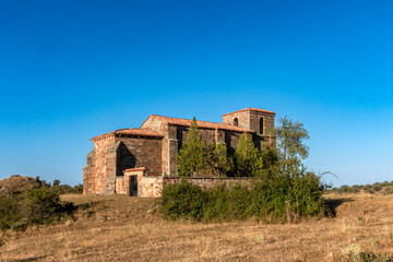 Late Romanesque Church of the Assumption in the village of Villoruebo, Burgos, Spain.