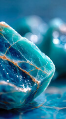 Obraz premium Macro view of a radiant turquoise-blue gemstone with golden mineral veins and sparkling highlights