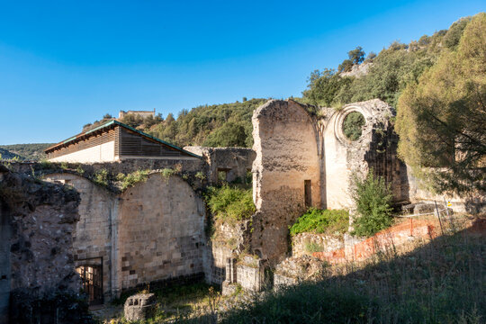 Ruins of the historic medieval Monastery of San Pedro de Arlanza in Burgos, Spain.