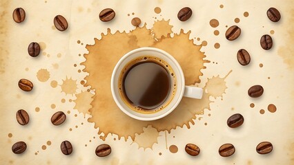 Obraz premium Coffee Cup with Spilled Coffee Beans and Stains image