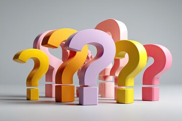 Colorful question marks in various pastel colors