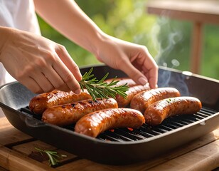 Grilling sausages outdoors