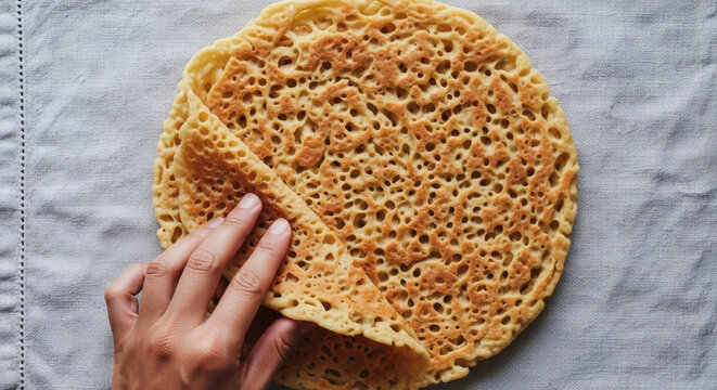 Traditional Yemeni Lahoh Bread - Authentic Flatbread from the Middle East, Cultural Cuisine Editorial Food Photography