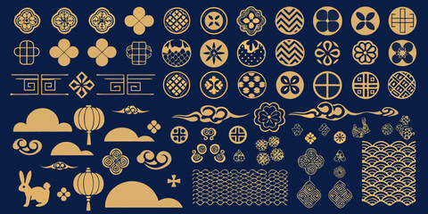 Collection of traditional east asian decorative motifs and symbols